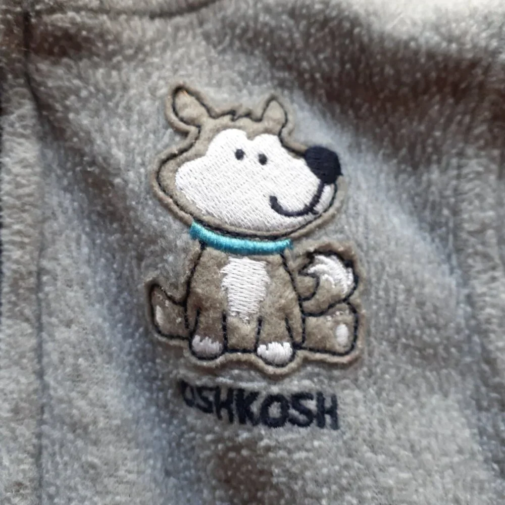 Oshkosh Boys Jacket Sweatshirt Gray Fleece Hoodie Dog 18 Months